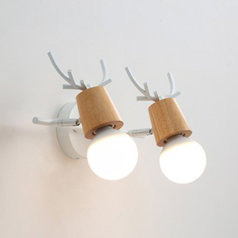 Noordse stijl eenvoud houten wandlamp metalen gewei ontwerp open lamp sconce licht voor slaapkamer