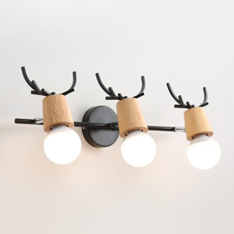 Noordse stijl eenvoud houten wandlamp metalen gewei ontwerp open lamp sconce licht voor slaapkamer