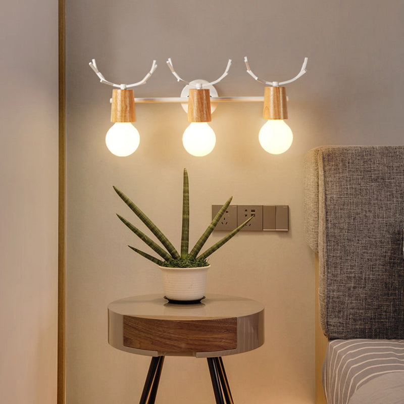 Noordse stijl eenvoud houten wandlamp metalen gewei ontwerp open lamp sconce licht voor slaapkamer