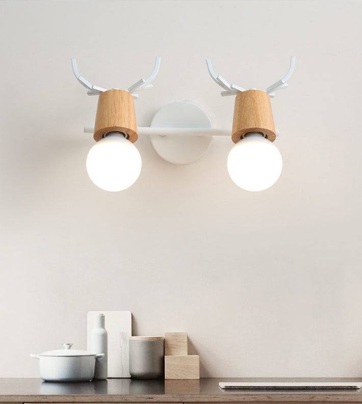 Noordse stijl eenvoud houten wandlamp metalen gewei ontwerp open lamp sconce licht voor slaapkamer