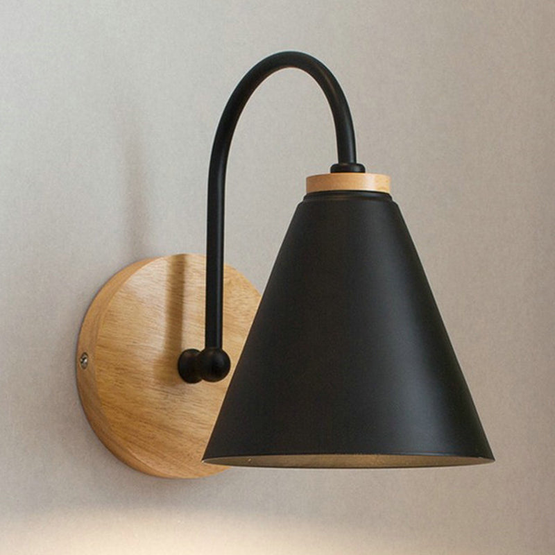 1-Light Minimalism Nordic Style Wall Lamp Metal Gooseneck Arm Design Cone Shade Sconce Lights for Bedroom