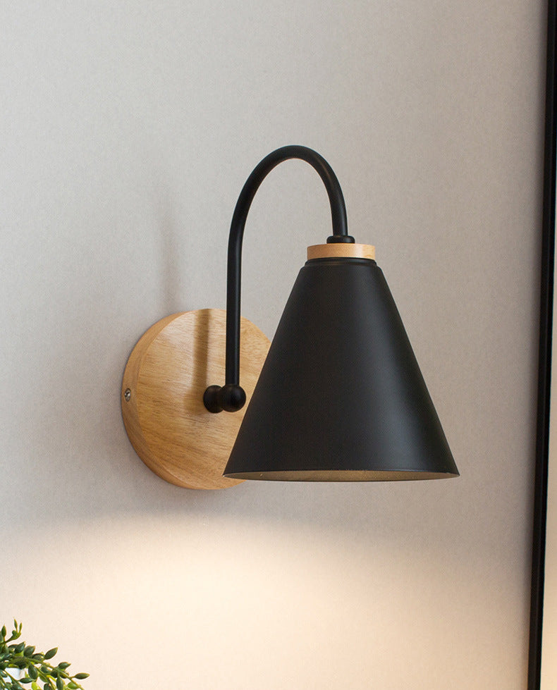 1-Light Minimalism Nordic Style Wall Lamp Metal Gooseneck Arm Design Cone Shade Sconce Lights for Bedroom