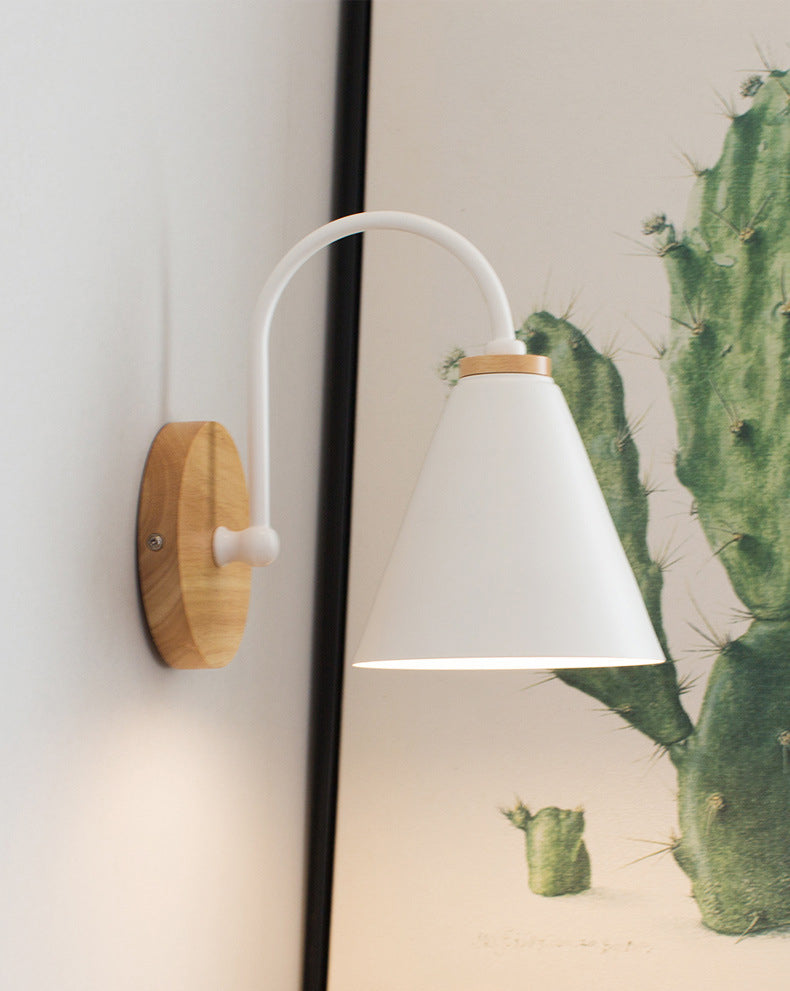 1-Light Minimalism Nordic Style Wall Lamp Metal Gooseneck Arm Design Cone Shade Sconce Lights for Bedroom