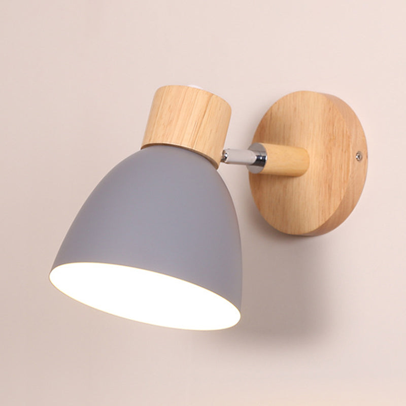 Nordic Style Mini Makaroon Wandlampe Metall Dome Schatten rotatierbar farbenfrohe Leuchten mit hölzernen runden Basis