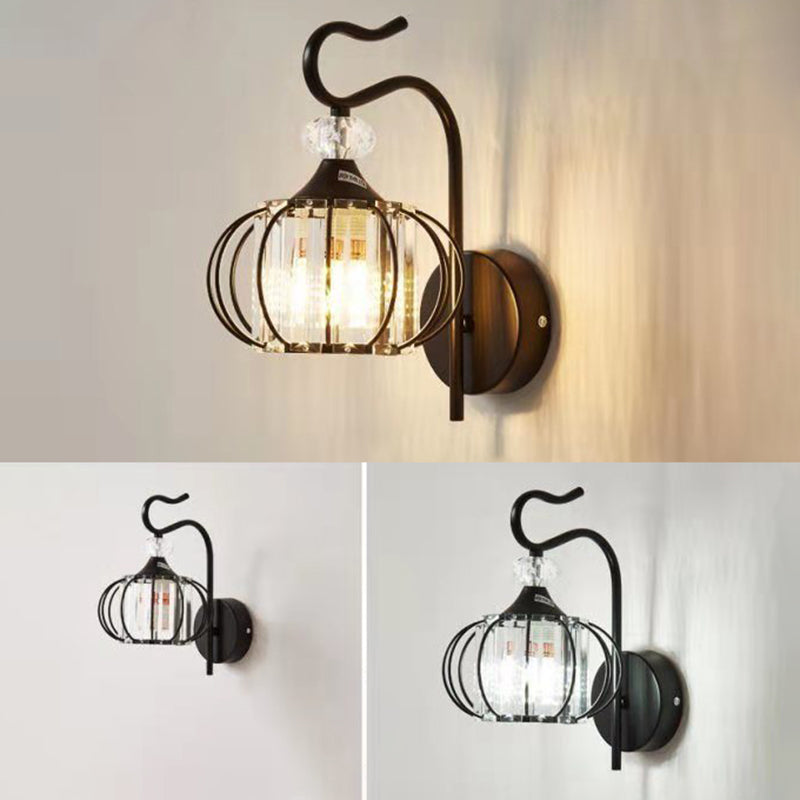11" Height Pumpkin Shaped Crystal Wall Lamp Nordic Style Simplicity Metal Sconce Lights for Hallway Stairs