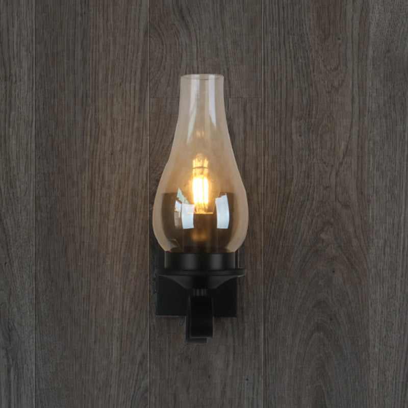 Schwarz 1-Licht Wandleuchte im industriellen Vintage-Stil schmiedeeisernen Indoor-Wandlicht mit Bernsteinglasschatten