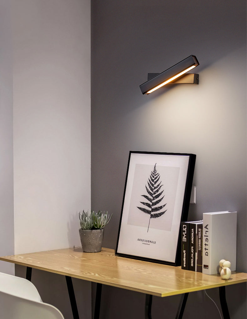 Rectangular Aluminium Rotatable Wall Sconce in Modern Concise Style Wrought Iron LED Wall Light with Wooden Decoration