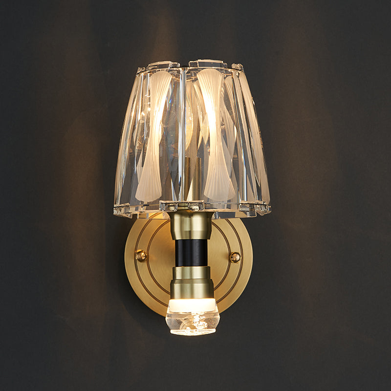 Copper Gold Wall Donce en estilo artístico moderno Truncado Cono Crystal Wall Light para sala de estar