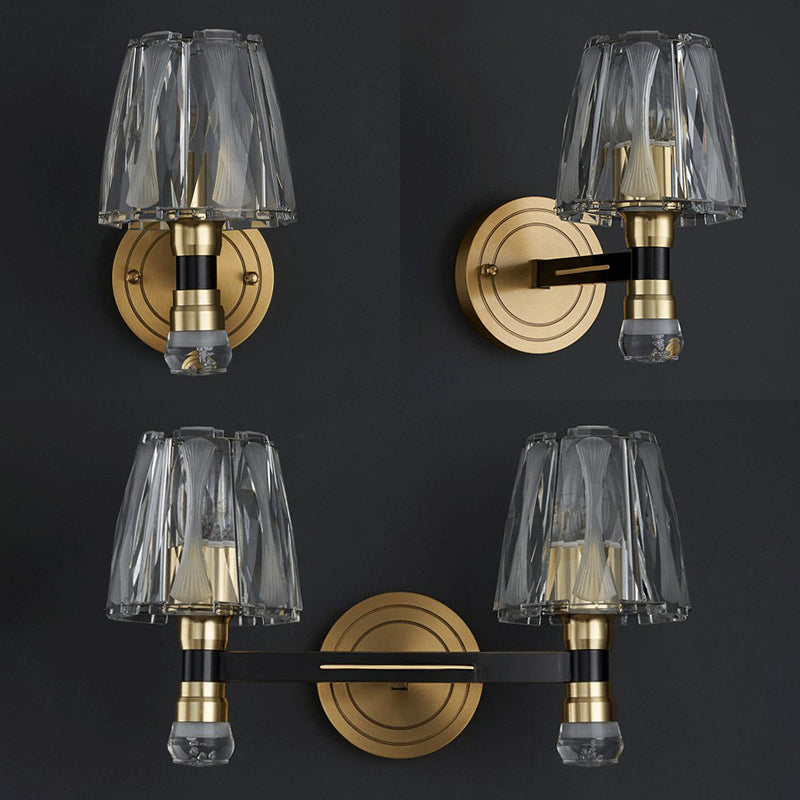 Copper Gold Wall Donce en estilo artístico moderno Truncado Cono Crystal Wall Light para sala de estar