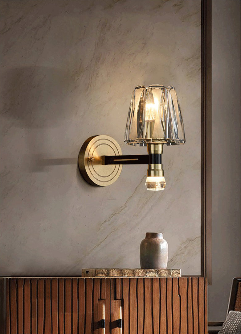 Copper Gold Wall Donce en estilo artístico moderno Truncado Cono Crystal Wall Light para sala de estar