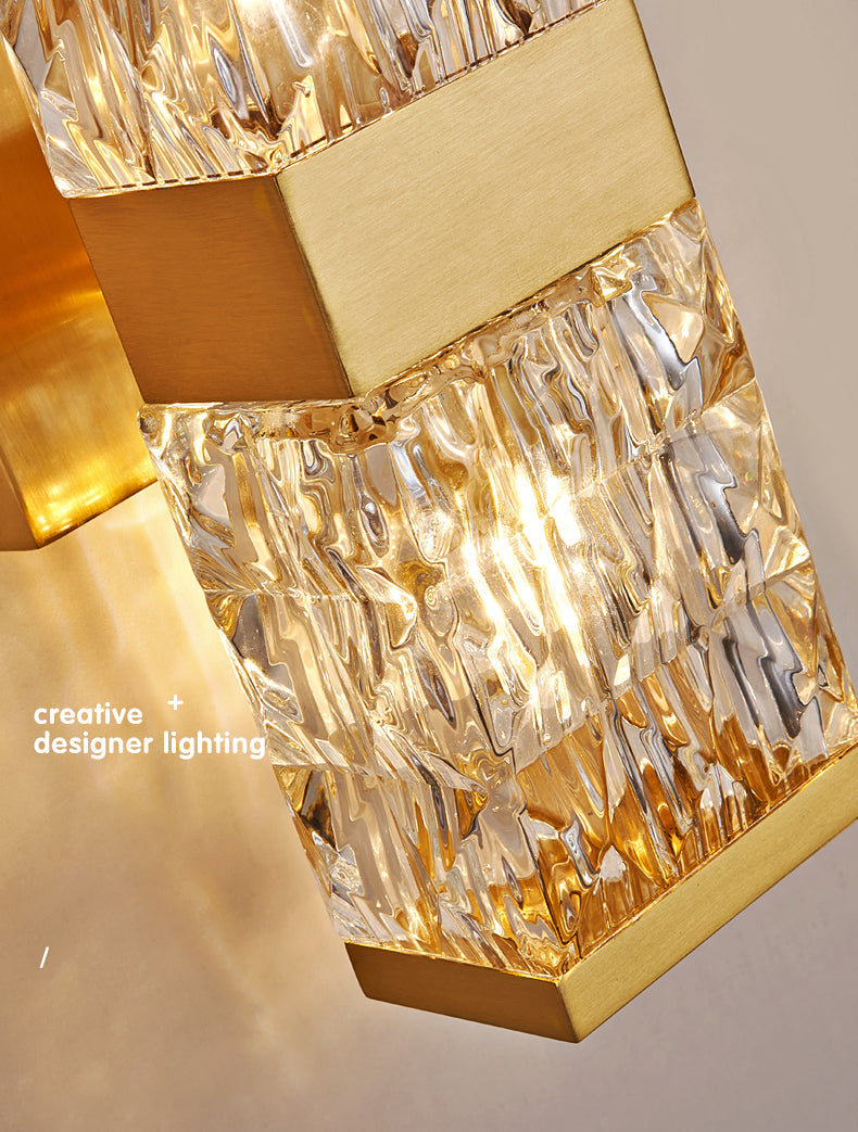 Dicrime de pared LED rectangular dorada en moderna luz de pared interior de cobre estilo lujo con sombra de cristal