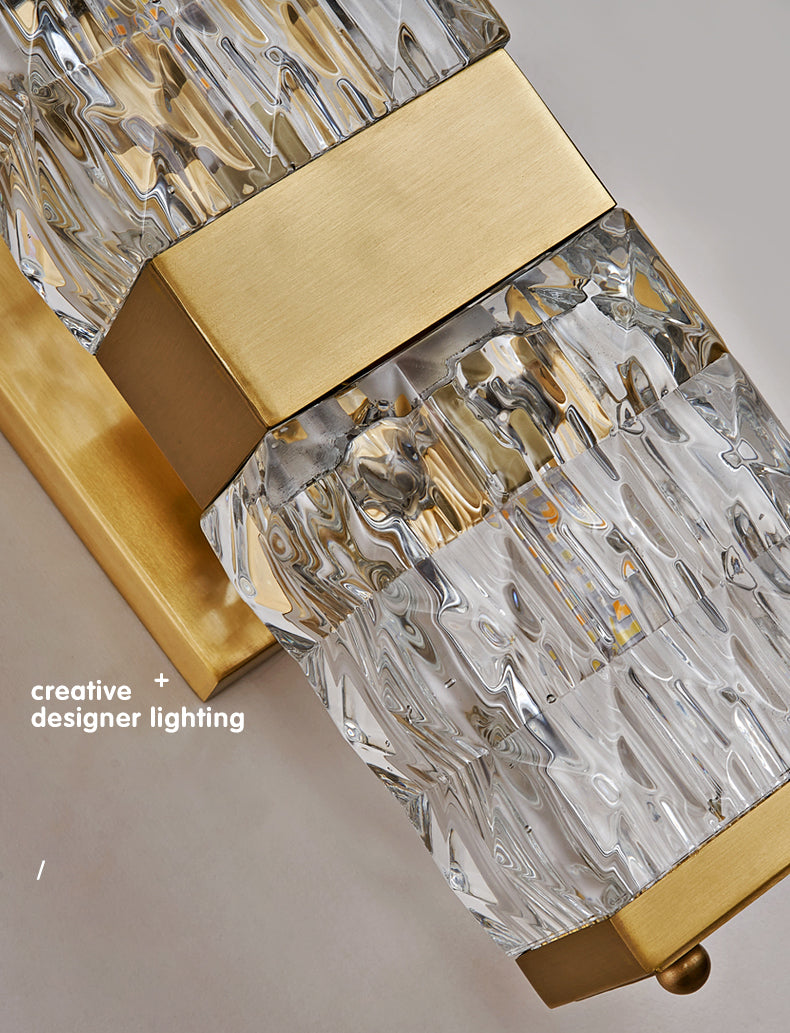Dicrime de pared LED rectangular dorada en moderna luz de pared interior de cobre estilo lujo con sombra de cristal