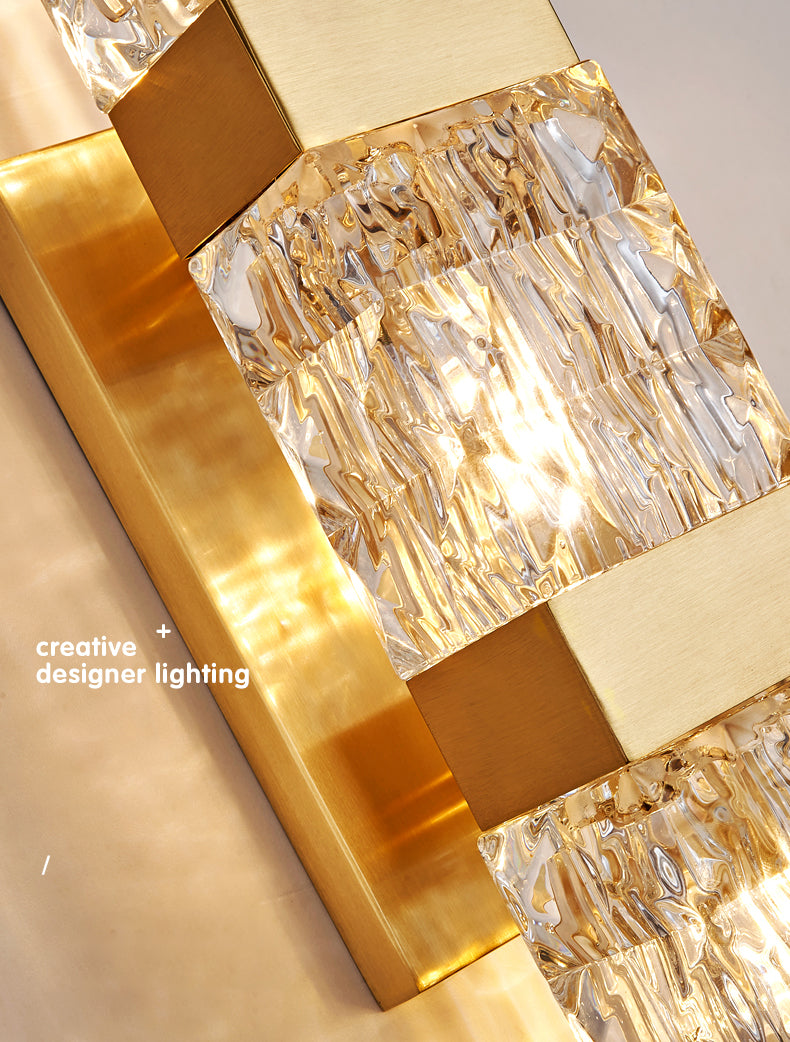 Dicrime de pared LED rectangular dorada en moderna luz de pared interior de cobre estilo lujo con sombra de cristal