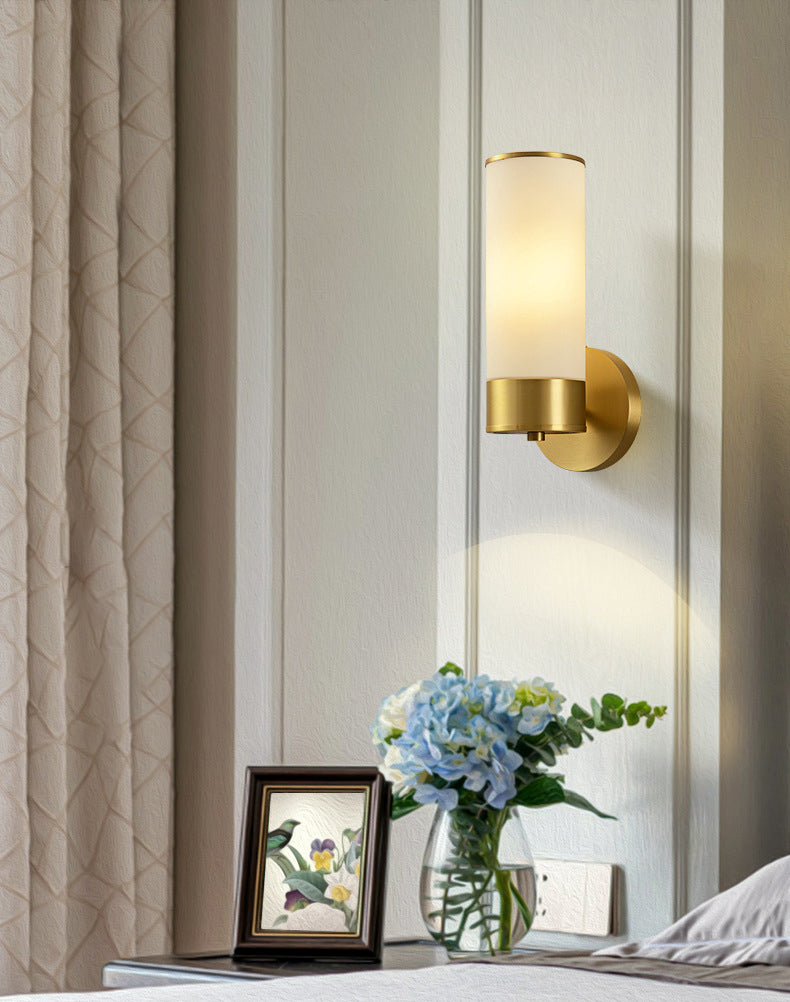 Vintage Simplicity Cylinder Vanity Sconce Lights Milk Glass Wall Mount Light Fixture for Bathroom