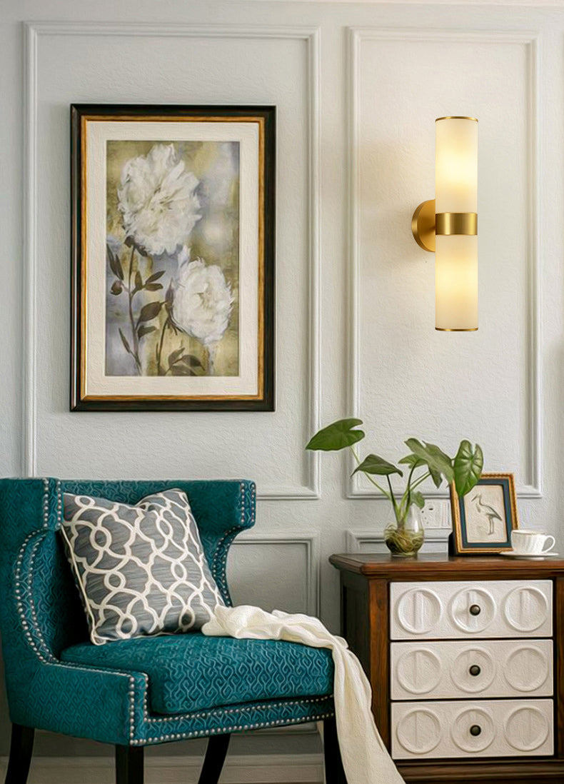 Vintage Simplicity Cylinder Vanity Sconce Lights Milk Glass Wall Mount Light Fixture for Bathroom