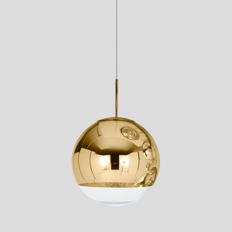 Electroplated Mirror Glass Globe Pendant Lamp Modern Simplicity Style Single Bulb Hanging Light with Adjustable Suspension Wire