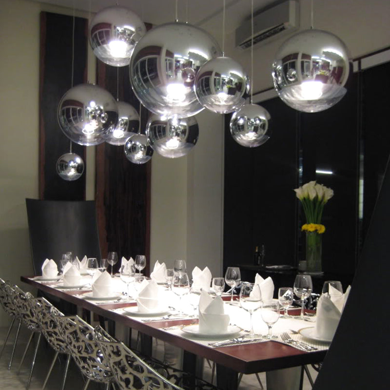 Electroplated Mirror Glass Globe Pendant Lamp Modern Simplicity Style Single Bulb Hanging Light with Adjustable Suspension Wire