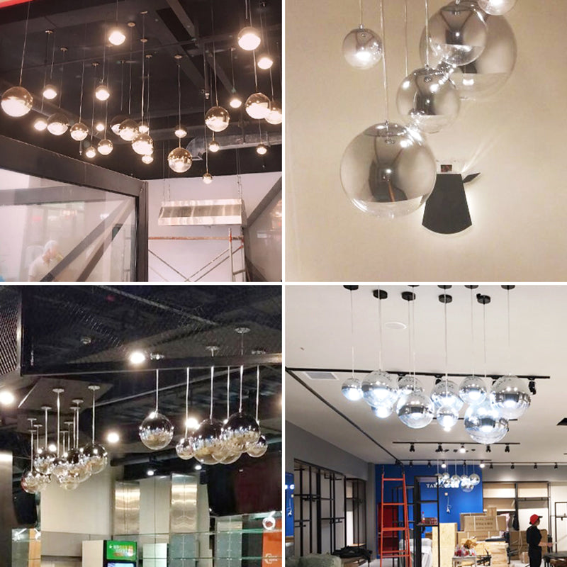 Electroplated Mirror Glass Globe Pendant Lamp Modern Simplicity Style Single Bulb Hanging Light with Adjustable Suspension Wire