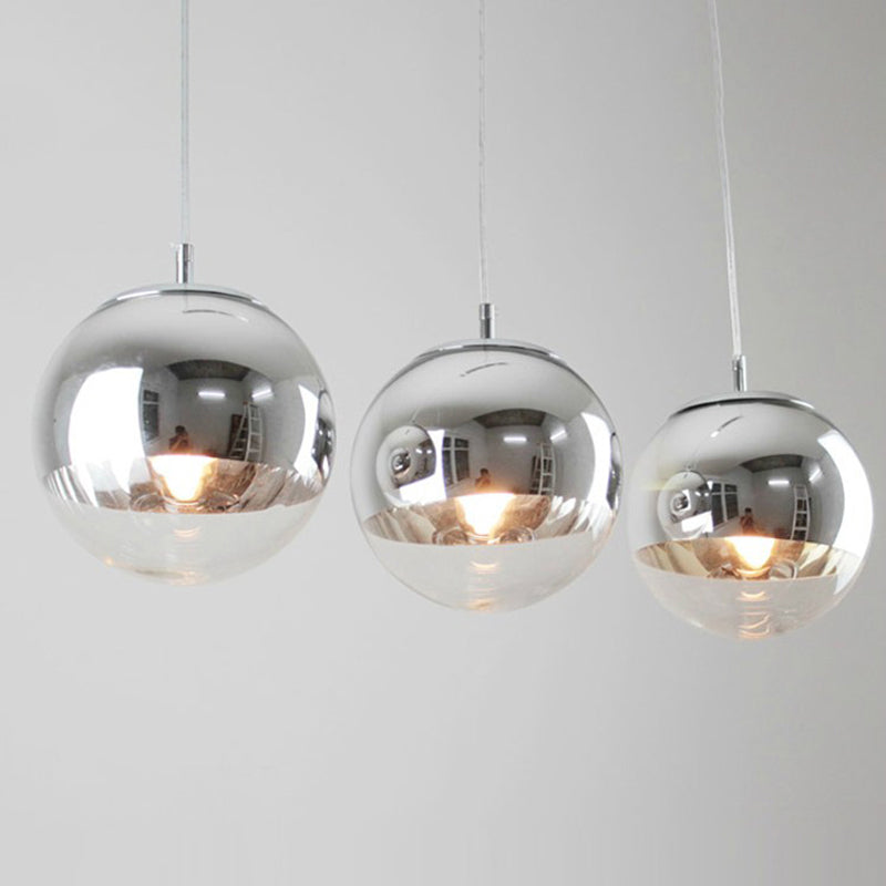Electroplated Mirror Glass Globe Pendant Lamp Modern Simplicity Style Single Bulb Hanging Light with Adjustable Suspension Wire