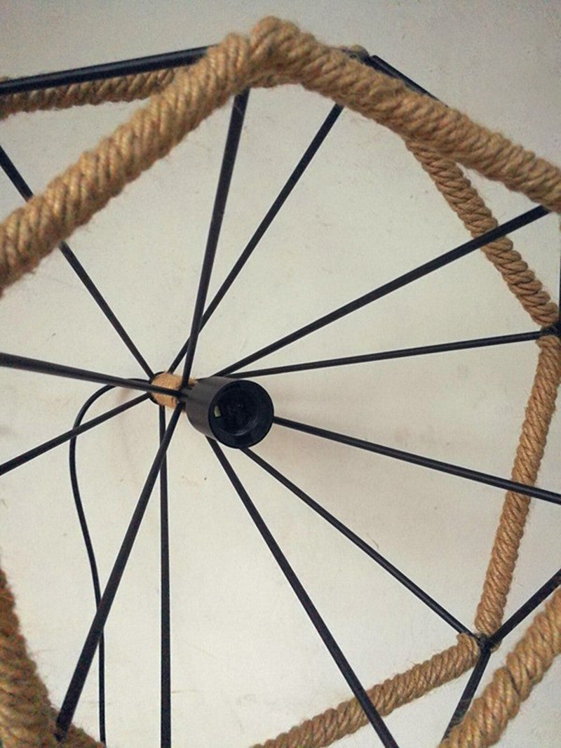 Black Rope Geometric Cage Ceiling Light Industrial Loft Hanging Light for Dining Room