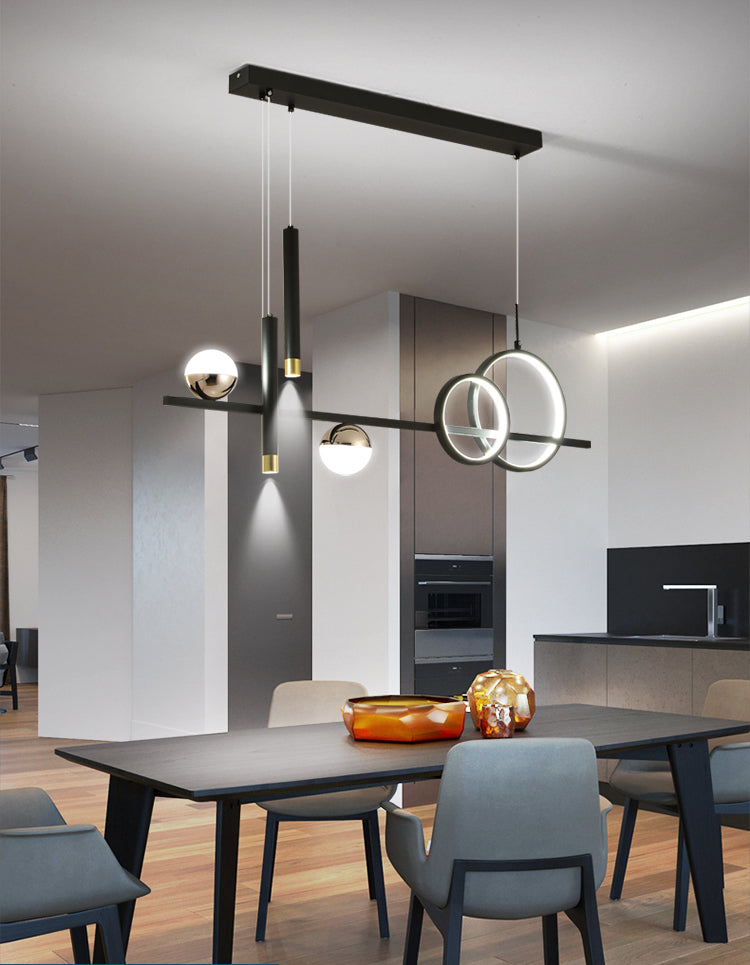 LED Linear Island Lighting Fixture Metal 2-Spotlight Chandelier Lamp for Dining Room