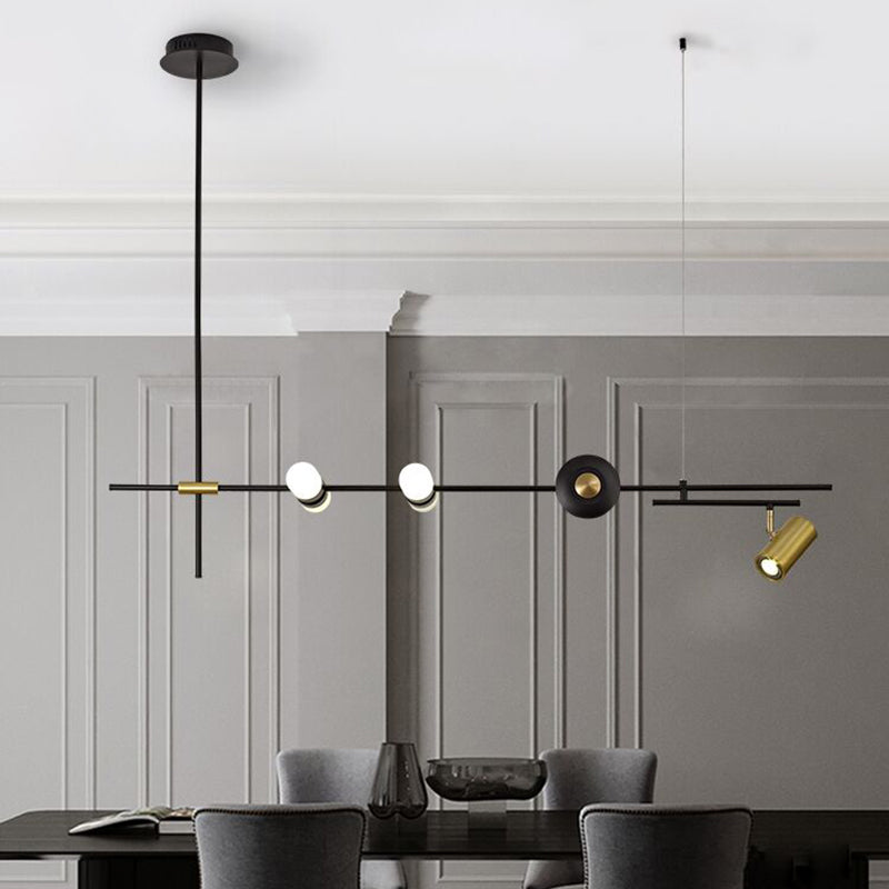 Luces colgantes de estilo contemporáneo de aluminio Fixtura de iluminación de isla lineal negra para comedor