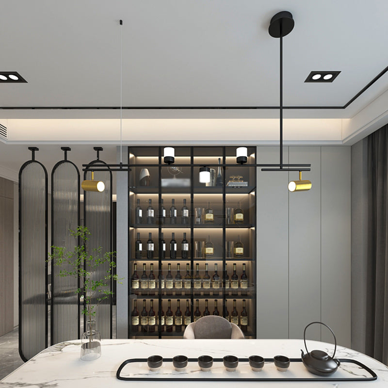 Luces colgantes de estilo contemporáneo de aluminio Fixtura de iluminación de isla lineal negra para comedor