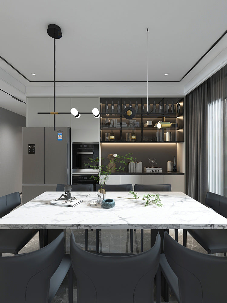 Luces colgantes de estilo contemporáneo de aluminio Fixtura de iluminación de isla lineal negra para comedor