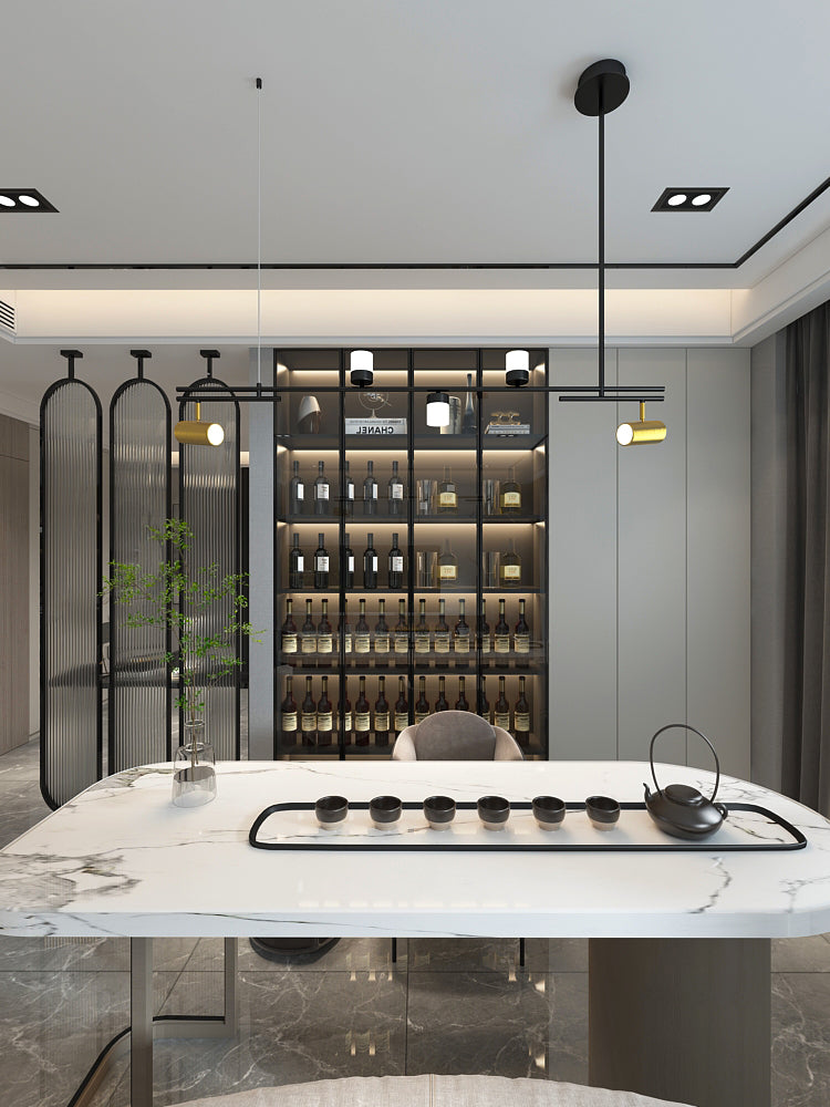 Luces colgantes de estilo contemporáneo de aluminio Fixtura de iluminación de isla lineal negra para comedor