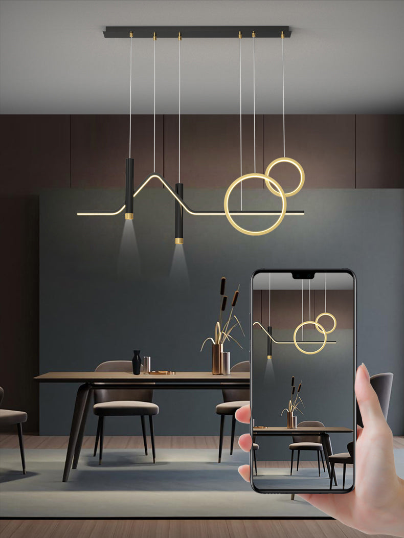 Nuova lampada lampada a ciondolo in alluminio moderno in alluminio, lampada a lampadario nero lineare per la sala da ginnastica