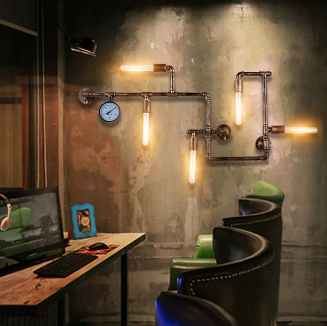Retro Industrial Style Water Pipe Wall Mounted Lights Metallic Wall Mounted Lamp for Bar