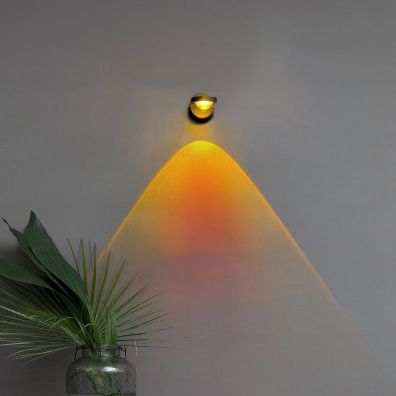 Round Sunset Projection Lamp Trendy Modern Metal Bedside LED Wall Light in Black