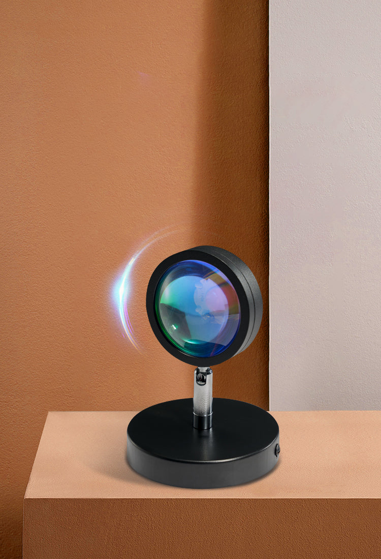 Round Sunset Projection Lamp Trendy Modern Metal Bedside LED Wall Light in Black
