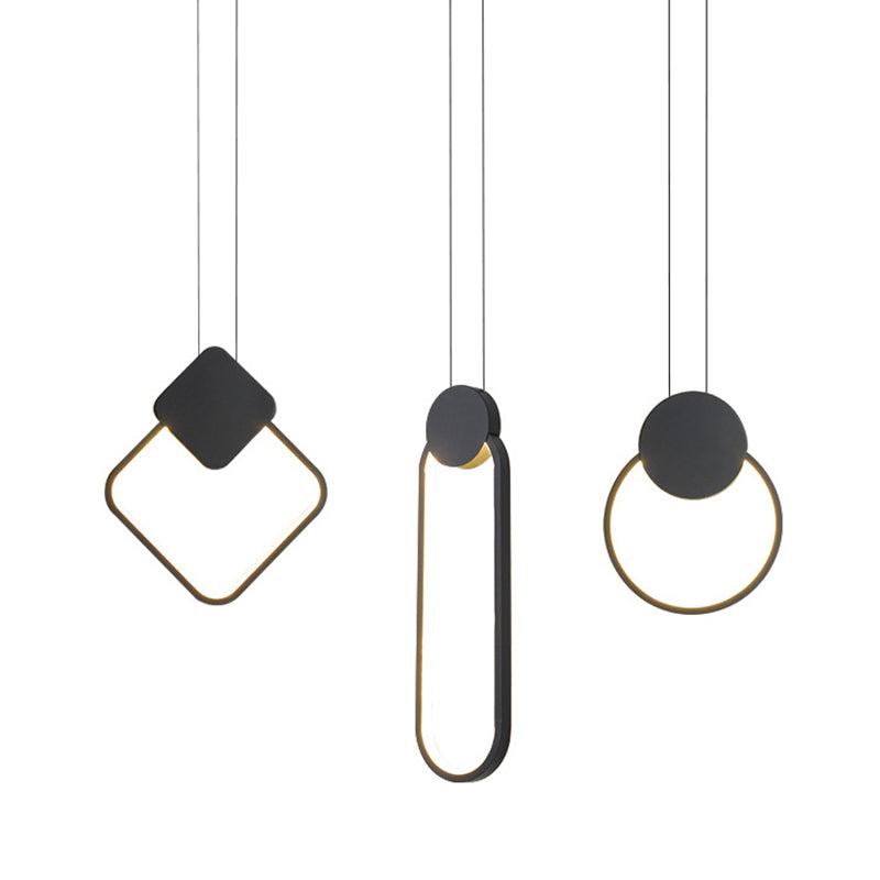 Zwart geometrische LED -hanglamp in modern eenvoudige smeedijzeren plafondlicht met acrylschaduw