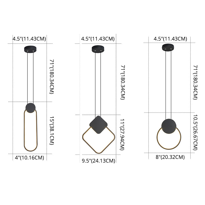 Zwart geometrische LED -hanglamp in modern eenvoudige smeedijzeren plafondlicht met acrylschaduw