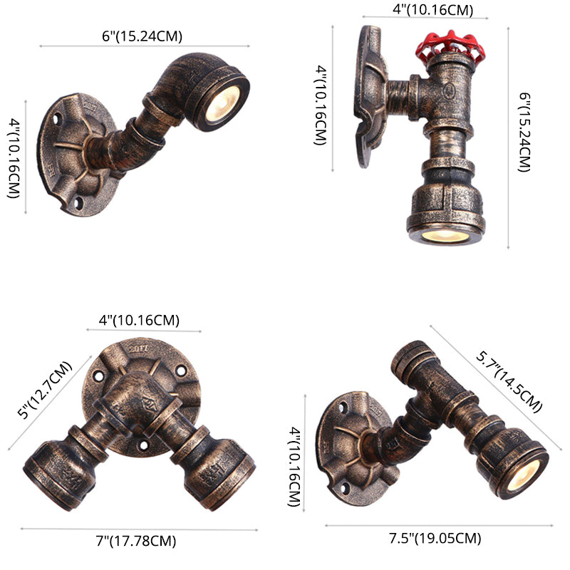 Bronze Pipe Wall Mounted Lamp Antique Style Metal Living Room Wall Light Sconce