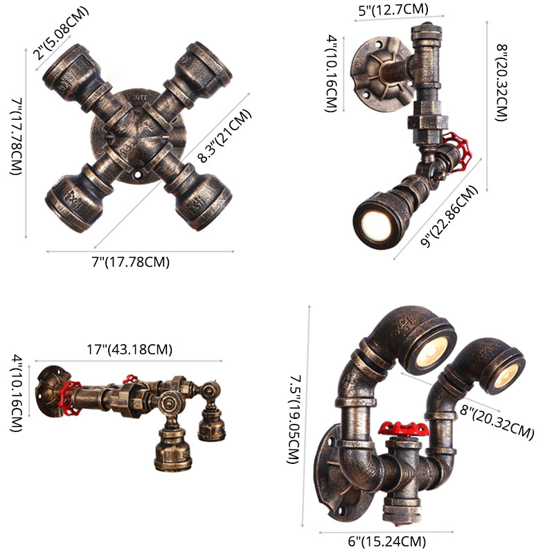 Bronze Pipe Wall Mounted Lamp Antique Style Metal Living Room Wall Light Sconce