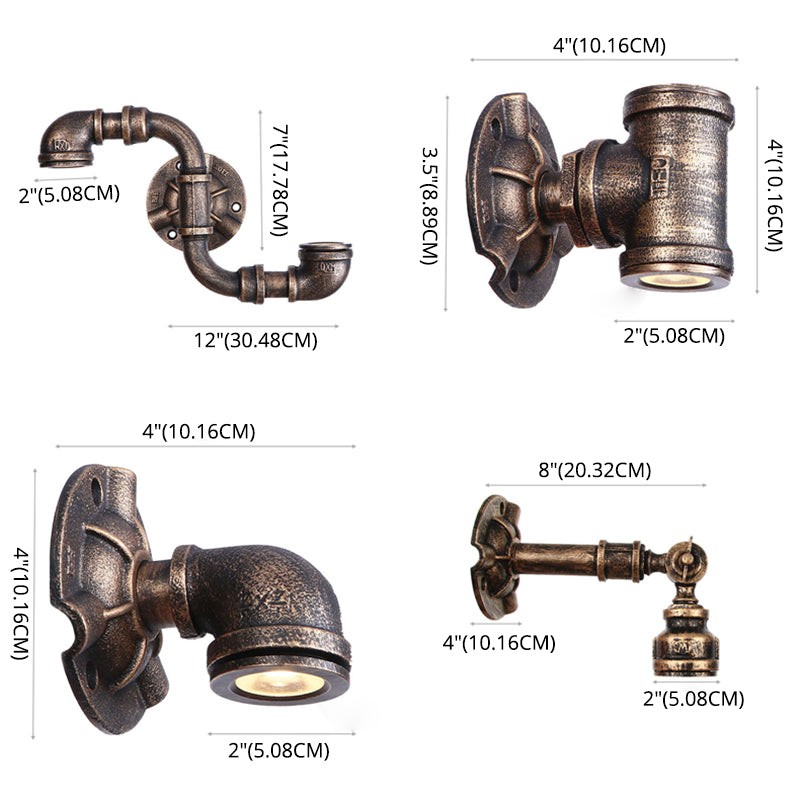 Bronze Pipe Wall Mounted Lamp Antique Style Metal Living Room Wall Light Sconce