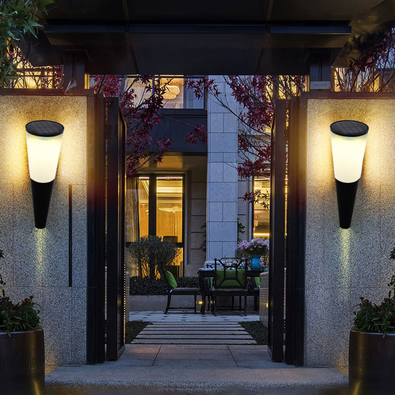 Conical Outdoor Solar Wall Sconce Plastic Nordic LED Wall Light Fixture in Black