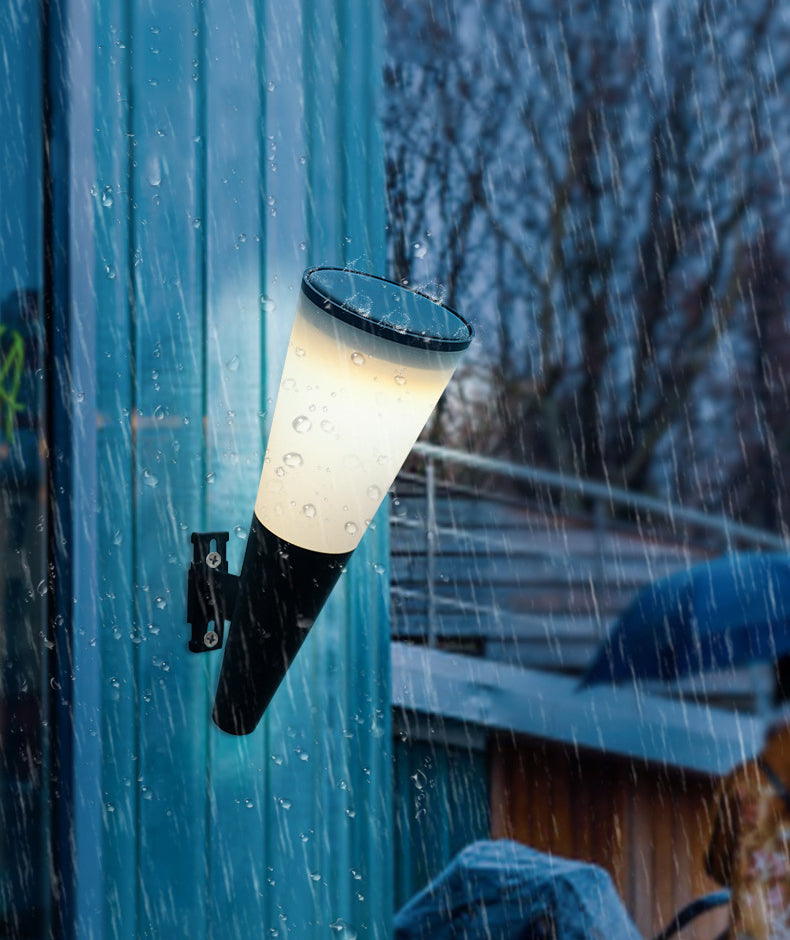 Conical Outdoor Solar Wall Sconce Plastic Nordic LED Wall Light Fixture in Black