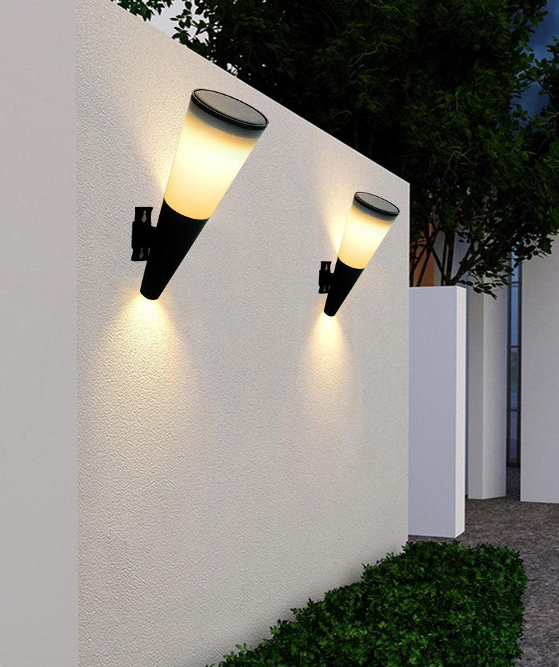 Conical Outdoor Solar Wall Sconce Plastic Nordic LED Wall Light Fixture in Black