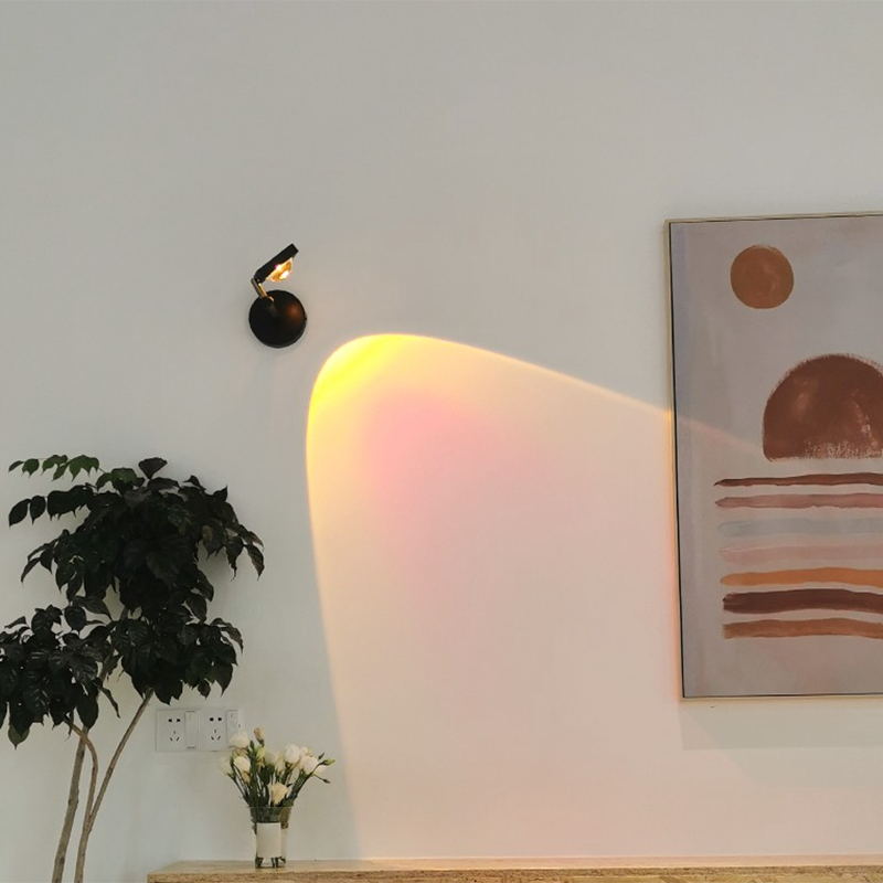 Minimalist Rectangular Sunset Light Aluminum Living Room LED Wall Lamp in Black