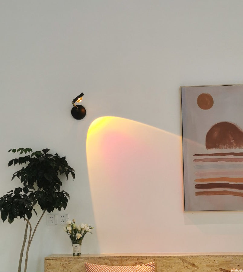 Minimalist Rectangular Sunset Light Aluminum Living Room LED Wall Lamp in Black