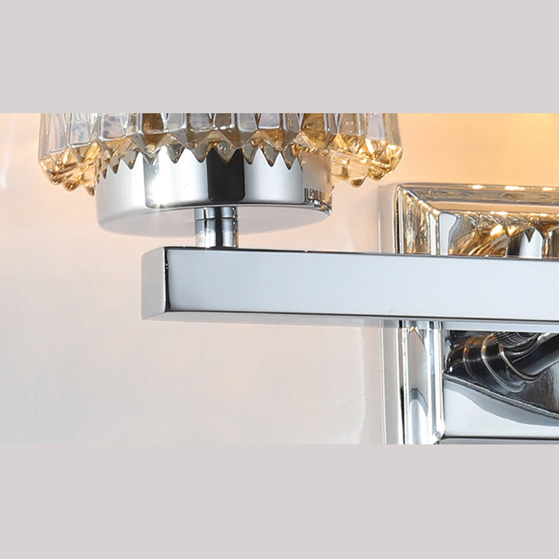 3-Light Cylindrical Vanity Lamp Traditional Chrome Lattice Glass Wall Sconce for Bathroom