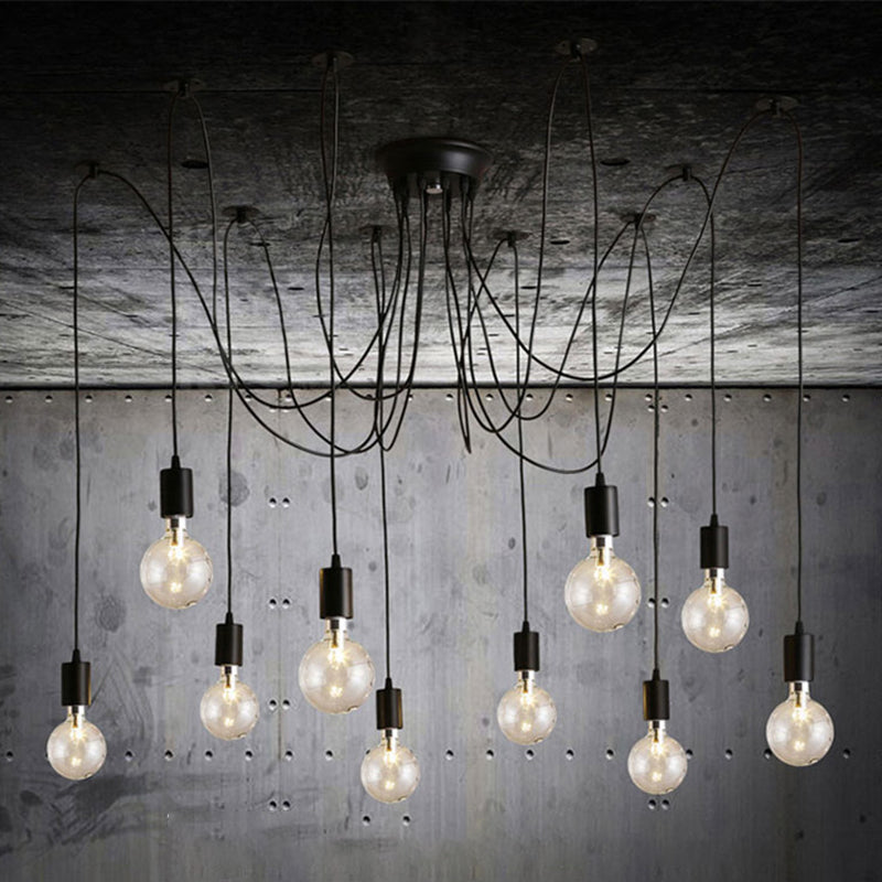 Black Down Lighting Pendant Loft Style Metal Swag Hanging Pendant Light for Living Room