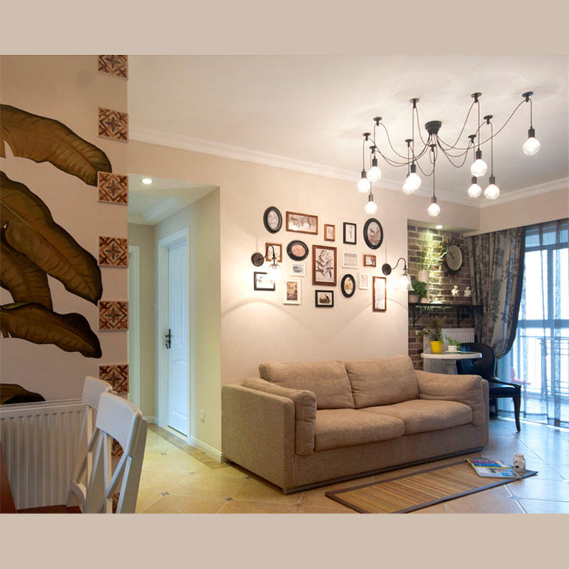 Black Down Lighting Pendant Loft Style Metal Swag Hanging Pendant Light for Living Room