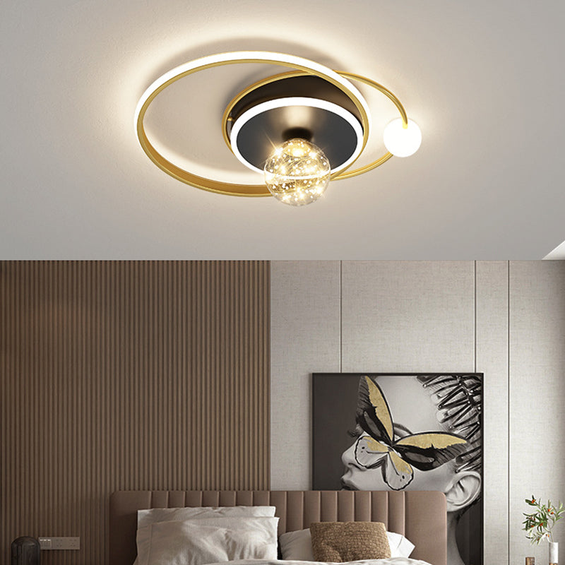 1-Light Black Gold Flush Mount Metal LED Minimalism Ceiling Light Fixture for Bedroom