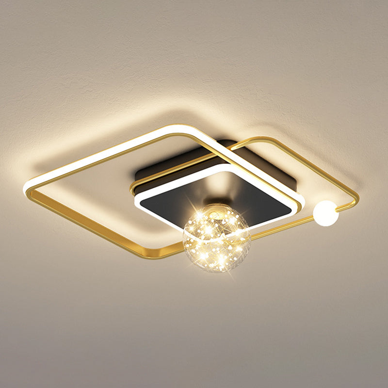 1-Light Black Gold Flush Mount Metal LED Minimalism Ceiling Light Fixture for Bedroom