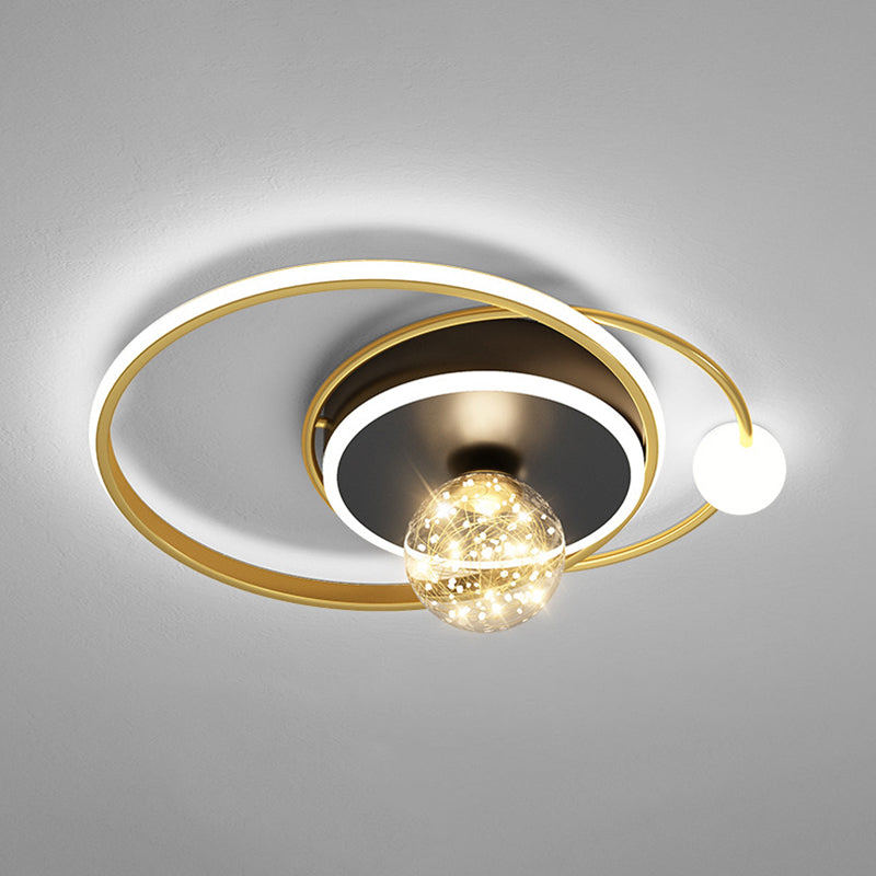 1-Light Black Gold Flush Mount Metal LED Minimalism Ceiling Light Fixture for Bedroom