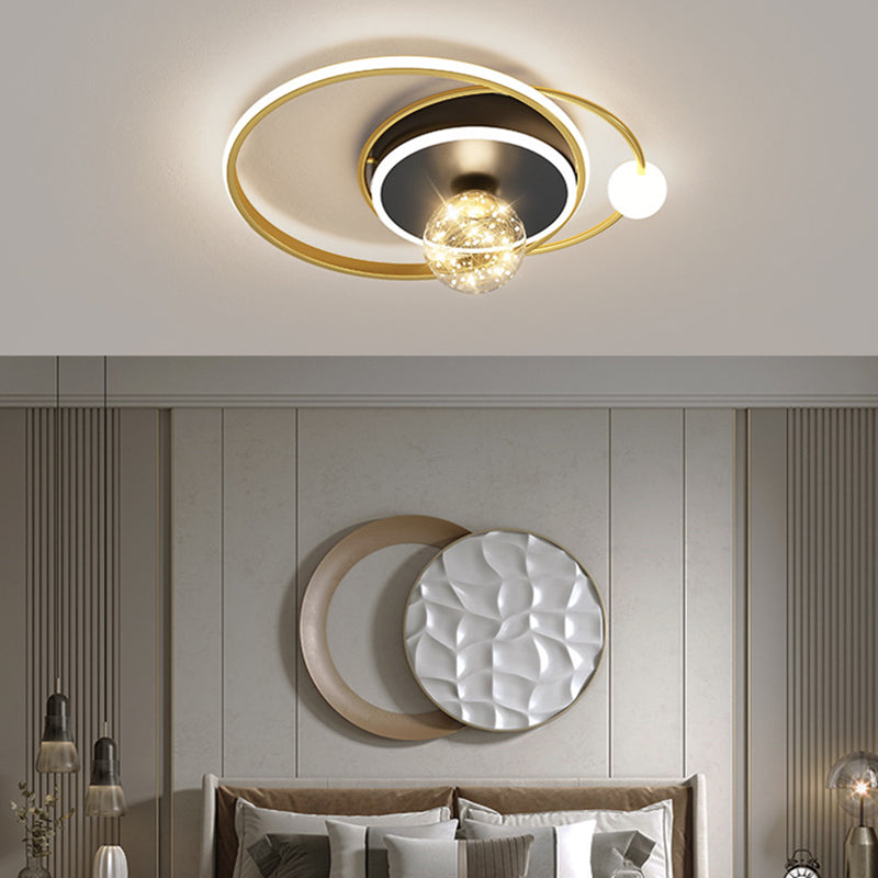 1-Light Black Gold Flush Mount Metal LED Minimalism Ceiling Light Fixture for Bedroom